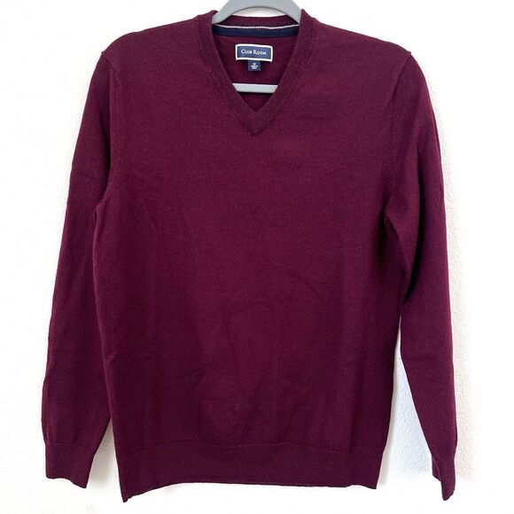 Club Room Merino‎ Wool Blend Sweater Sz M Slim V Neck Burgundy Tight Knit Preppy - Picture 1 of 8
